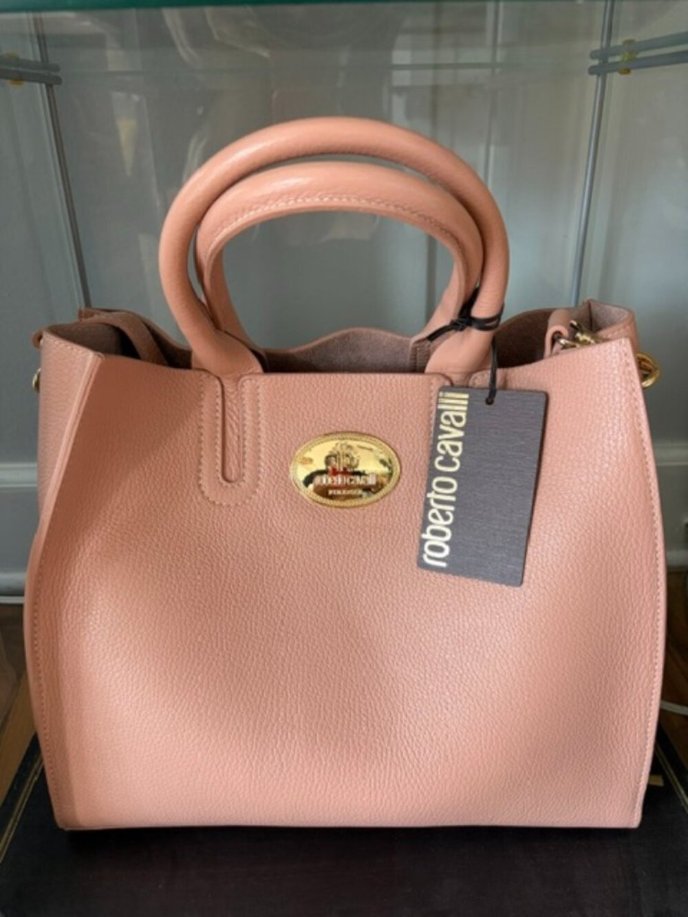 NWT, Roberto Cavalli Pink Leather Satchel with Belt
